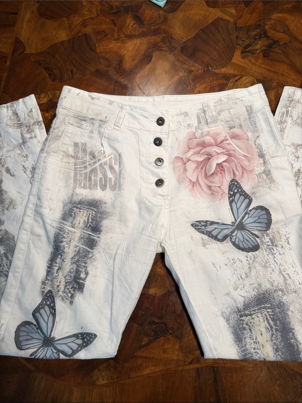 Women’s White Butterfly Print Jeans Made in Italy